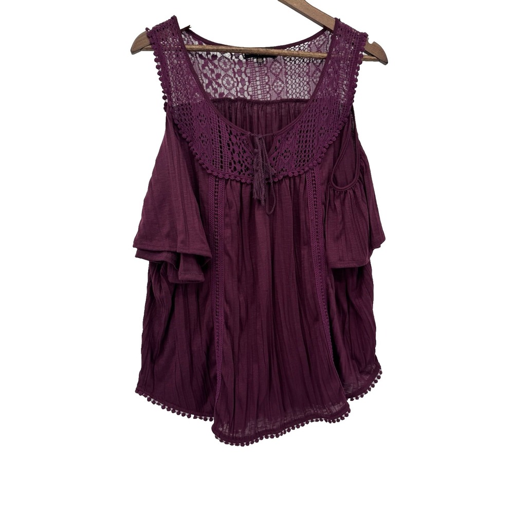 Almost Famous Purple Cold Shoulder‎ Sheer Blouse Boho Whimsigoth Fairy Grunge 3X